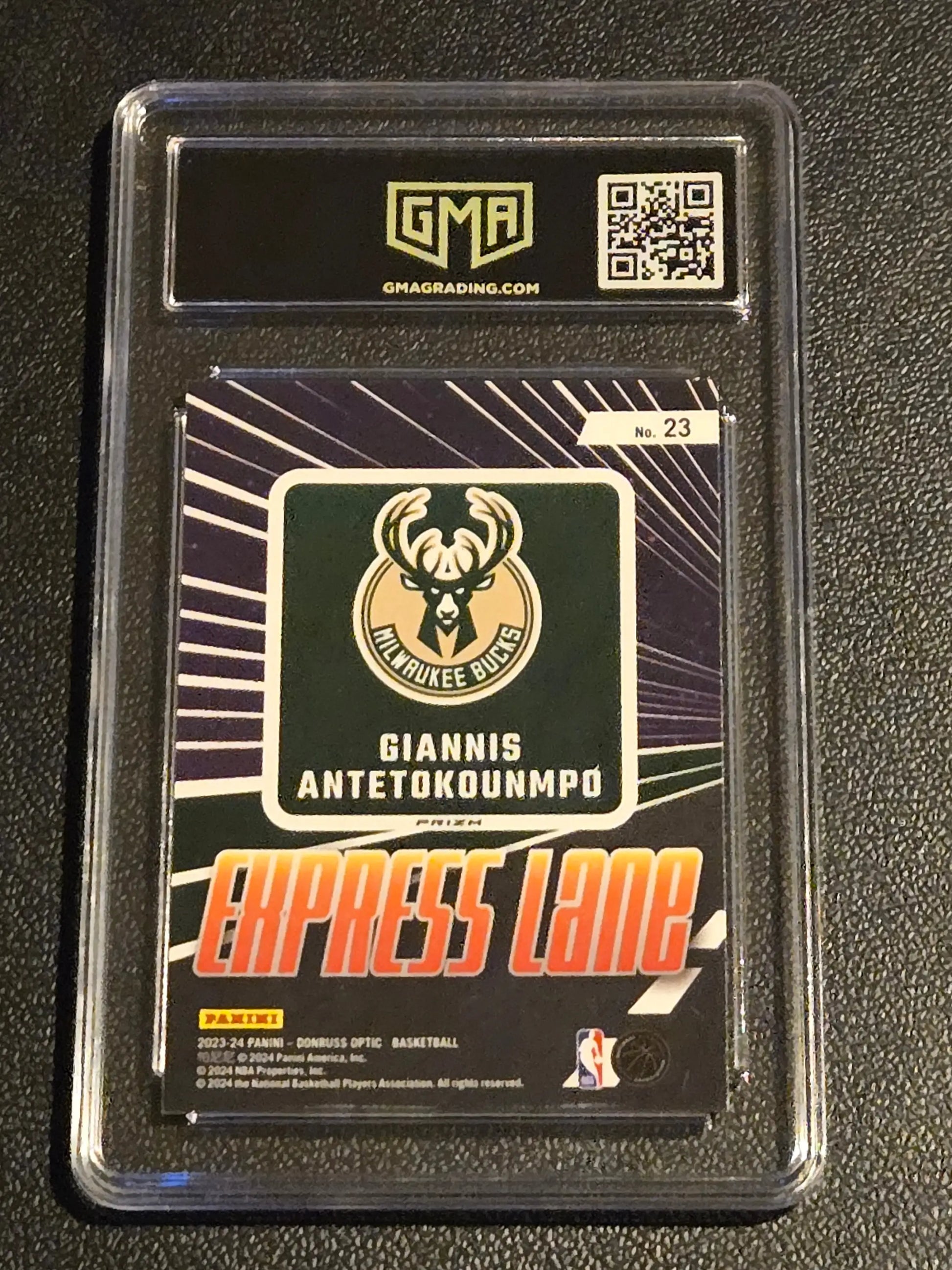 2023-24 Donruss Optic #23 Giannis Antetokounmpo Express Lane Purple GMA 10 - Sports Card