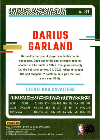 Original gloss Donruss Optic Darius Garland basketball card from 2023-24 Cavaliers series