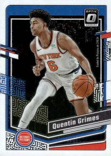 Original gloss Donruss Optic Quentin Grimes basketball card 2023-24 Pistons ID 78596