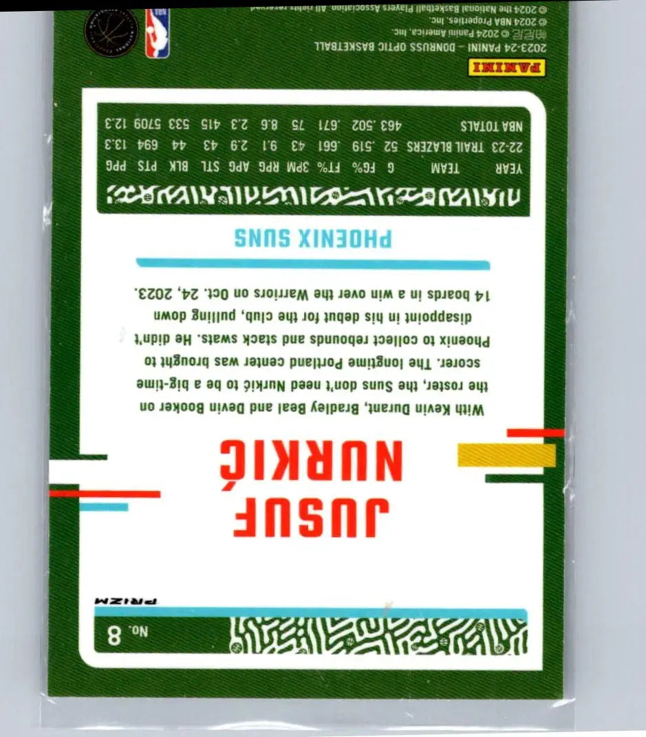 Basketball trading card featuring Jusuf Nurkic Holo with green border from 2023-24 Donruss Optic