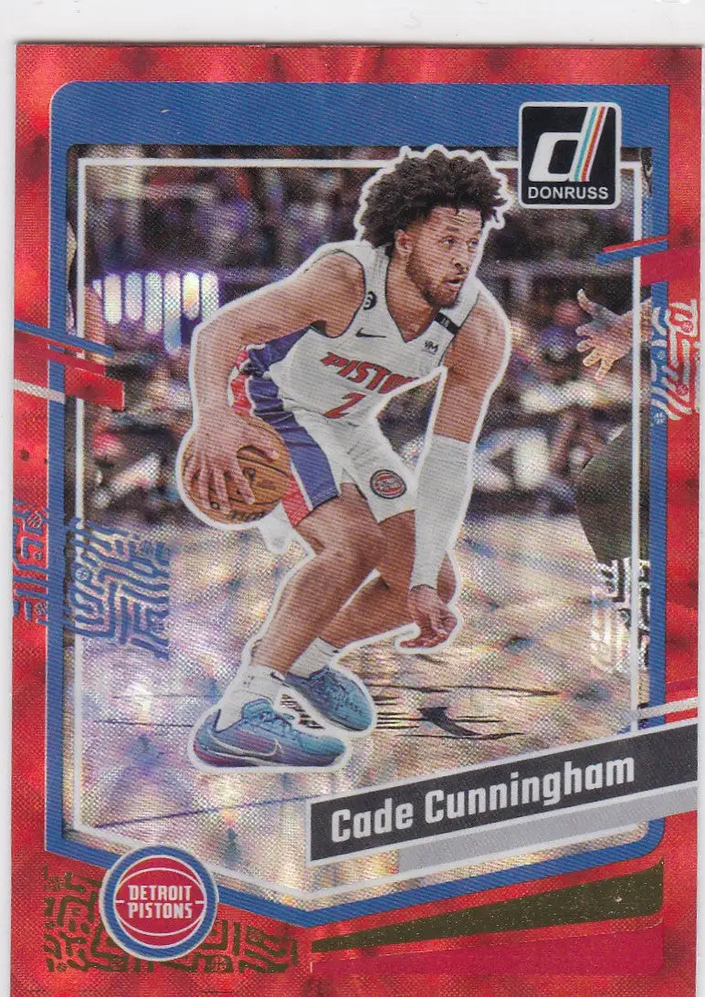 Red-bordered Cade Cunningham Detroit Pistons trading card from 2023-24 Donruss Red series