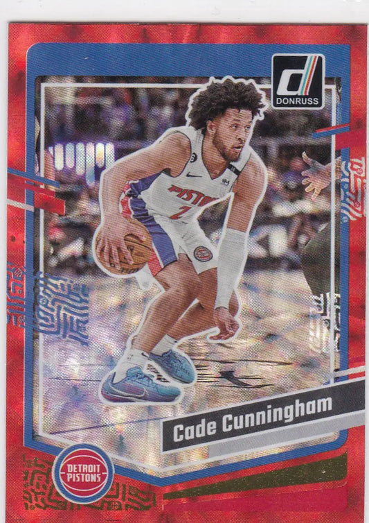 Red-bordered Cade Cunningham Detroit Pistons trading card from 2023-24 Donruss Red series