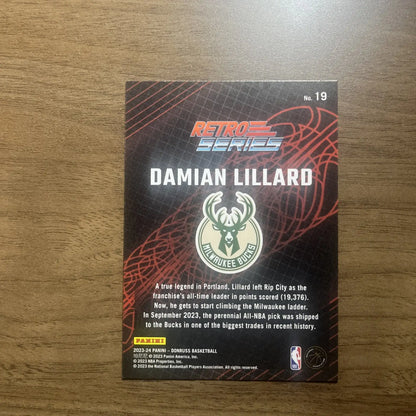 Damian Lillard Donruss Retro trading card from the 2023-24 series showcasing Lillard’s skills