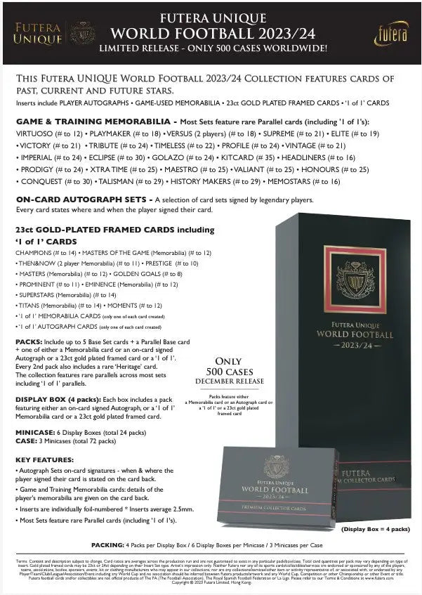2023-24 Futera Unique World Football soccer premium collector gold-plated cards with autographs