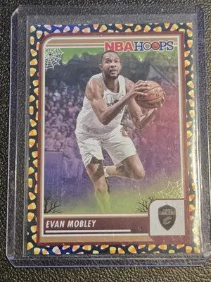 Evan Mobley NBA Hoops basketball card with Holo Candy design in 2023-24 Hoops Haunted Hoops