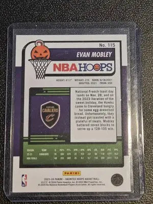 Evan Mobley NBA Hoops trading card featuring Holo Candy design in 2023-24 Hoops Haunted Hoops