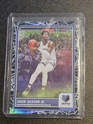 Jaren Jackson Jr basketball card from 2023-24 Hoops Haunted Hoops Holo Webs set