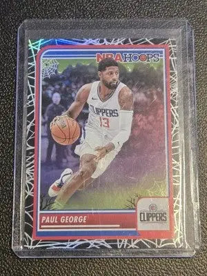 Paul George basketball card 2023-24 Hoops Haunted Hoops Holo Webs collectible