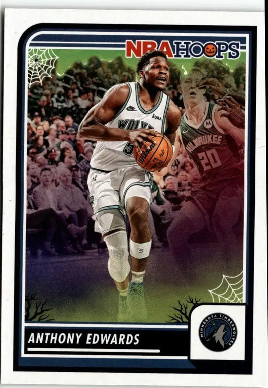 Anthony Edwards basketball card from 2023-24 Hoops Haunted Hoops featuring Anthony Edwards