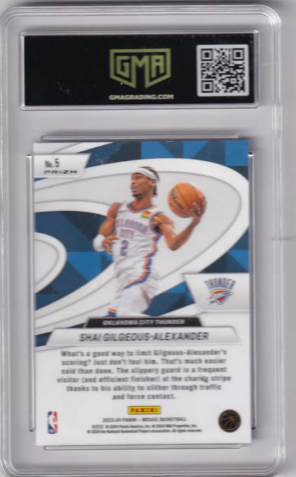 Graded NBA trading card of Shai Gilgeous-Alexander in Mosaic Green GMA for Oklahoma City Thunder