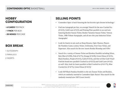 2023-24 Panini Contenders Optic Basketball Hobby Box with Season Ticket and Cracked Ice cards