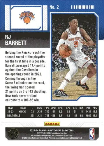 2023-24 Panini Contenders Season Ticket Retail #2 RJ Barrett NM-MT Knic ID:74183 - Trading Cards