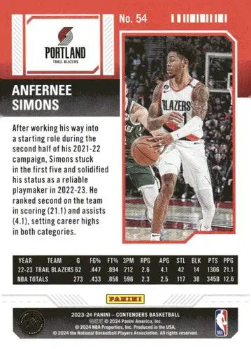 2023-24 Panini Contenders Season Ticket Retail #54 Anfernee Simons NM-M ID:74219 - Trading Card
