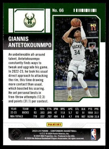 2023-24 Panini Contenders Season Ticket Retail #66 Giannis Antetokounmp ID:74228 - Trading Cards