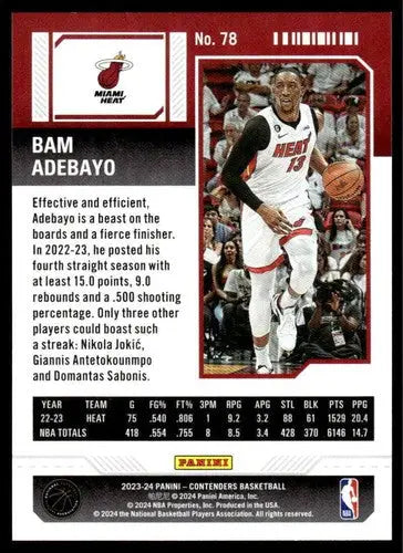 2023-24 Panini Contenders Season Ticket Retail #78 Bam Adebayo NM-MT He ID:74236 - Trading Cards