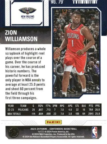 2023-24 Panini Contenders Season Ticket Retail #79 Zion Williamson NM-M ID:74237 - Trading Card