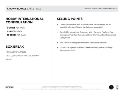 Crown Royale Basketball Hobby International configuration details in Panini Crown Royale box