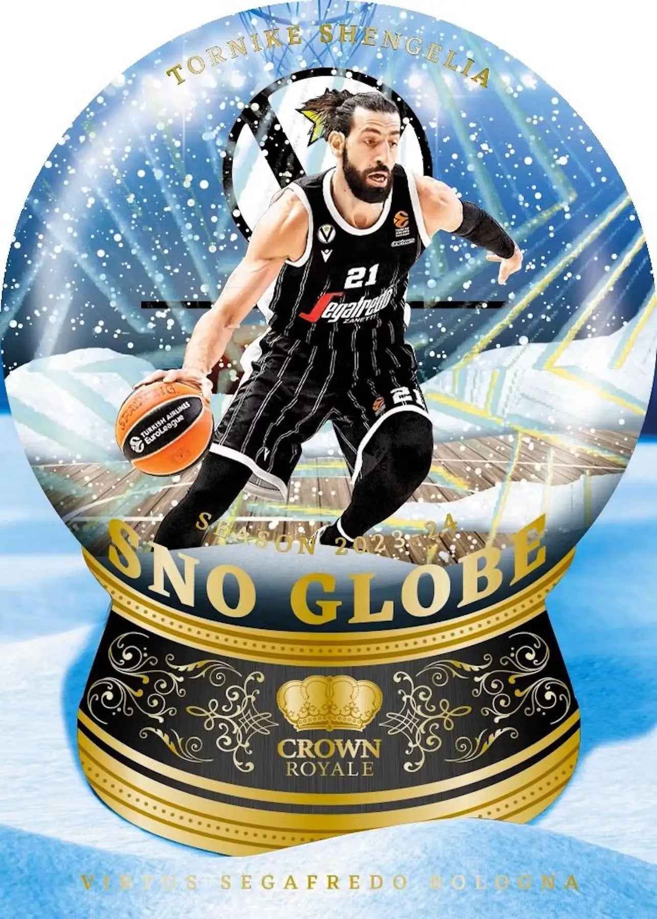 Basketball player in a snow globe powered by Panini Crown Royale base crystal for EuroLeague fans