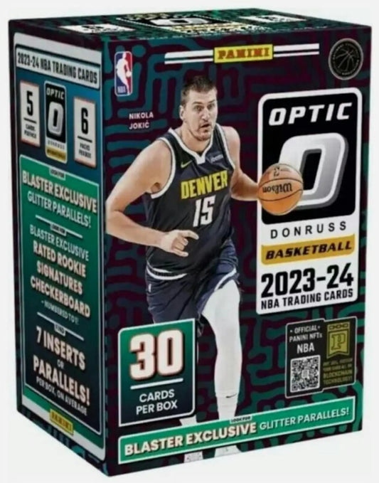 2023-24 Donruss Optic basketball card box with rated rookies signatures and exclusive glitter parallels