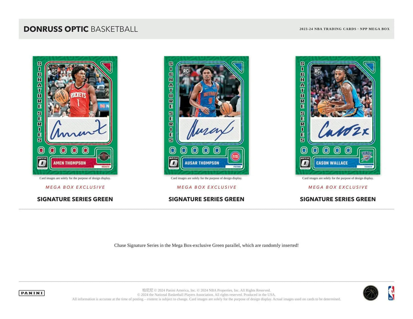 Basketball trading cards featuring rated rookies from 2023-24 Panini Donruss Optic Mega Box
