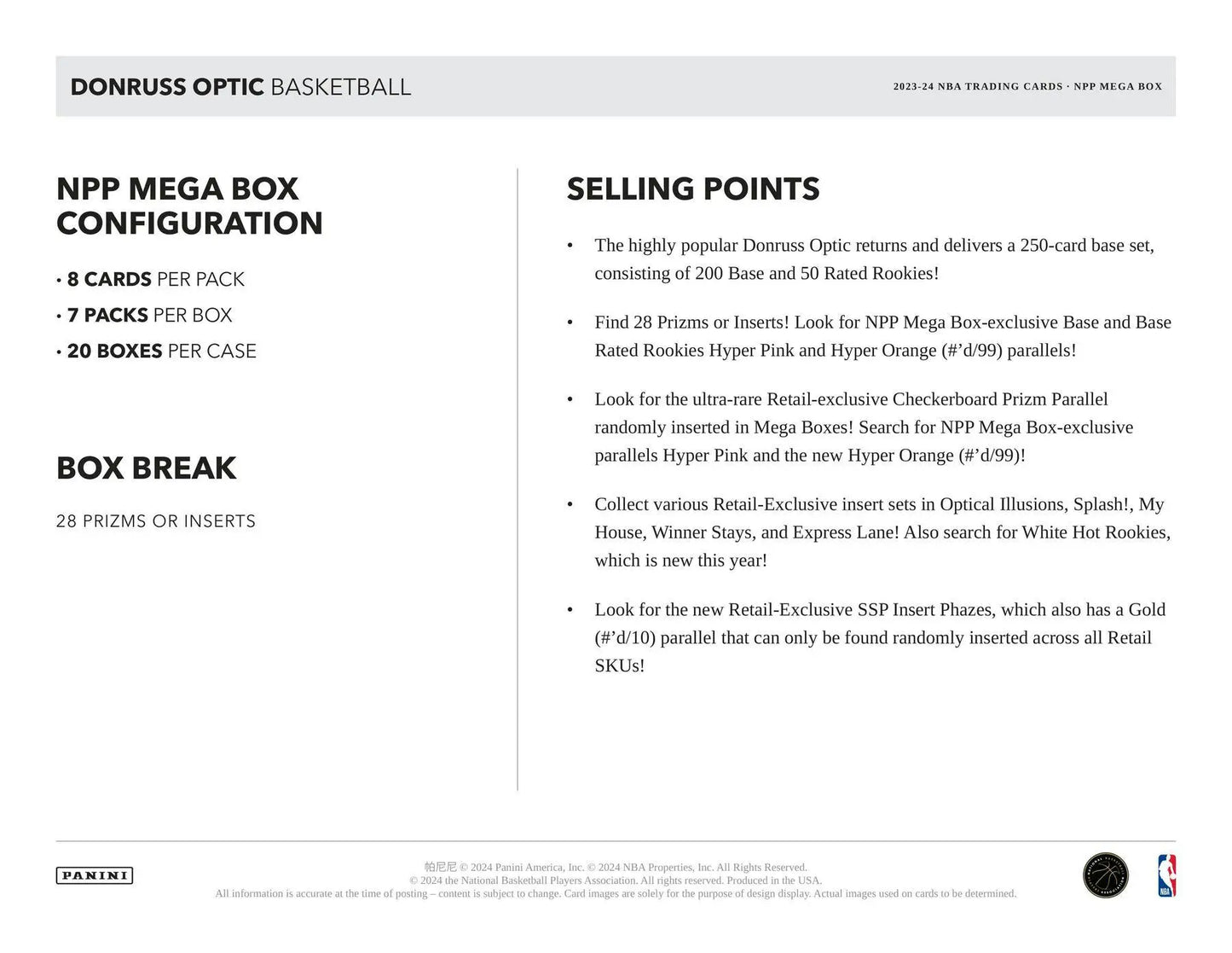 2023-24 Panini Donruss Optic Basketball Mega Box with rated rookies and mega box-exclusive cards