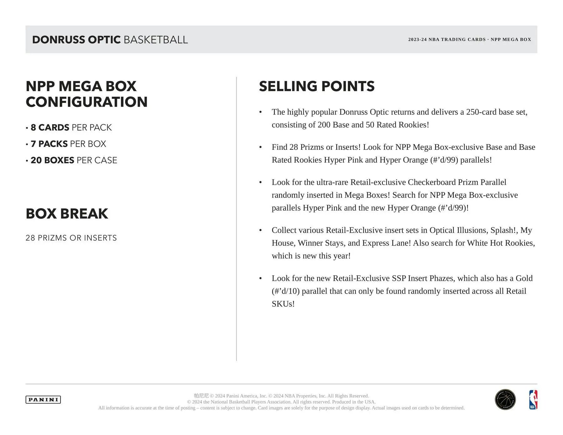 2023-24 Panini Donruss Optic Basketball Mega Box with rated rookies and mega box-exclusive cards