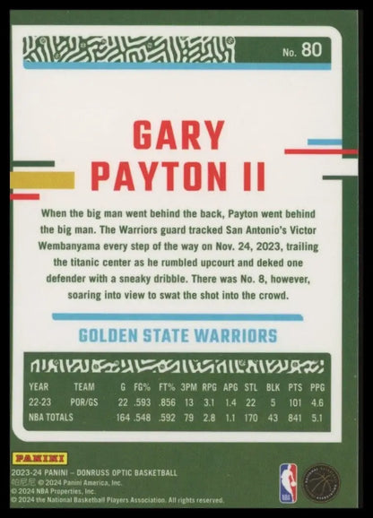 2023-24 Panini Donruss Optic Gary Payton II #80 Golden State Warriors Basketball - Basketball Card