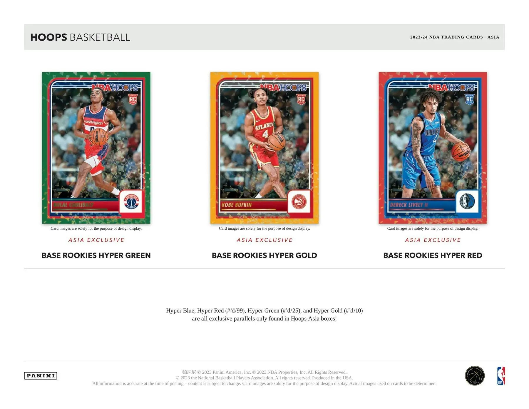 Three Panini Hoops Basketball trading cards in the 2023-24 Asia Box with hot signatures