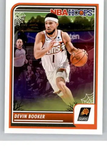 Devin Booker basketball card from 2023-24 Panini Hoops Haunted showcasing original gloss