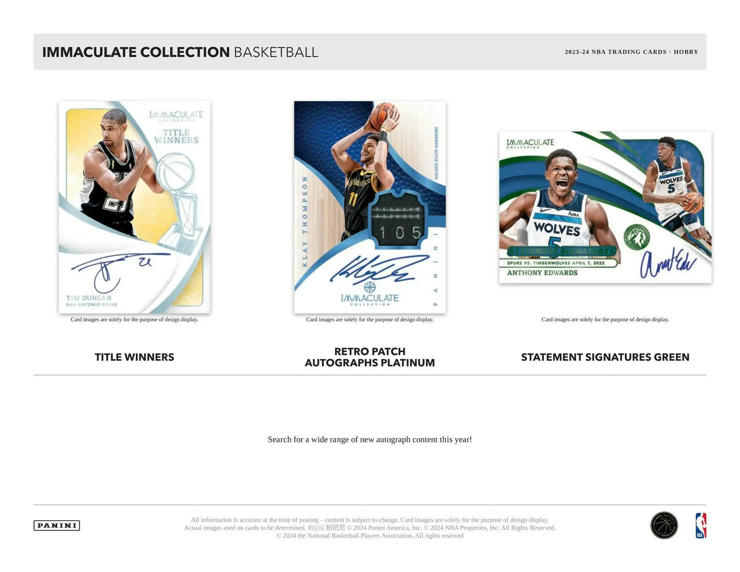 Basketball trading cards from 2023-24 Panini Immaculate Basketball Hobby Box with two memorabilia cards