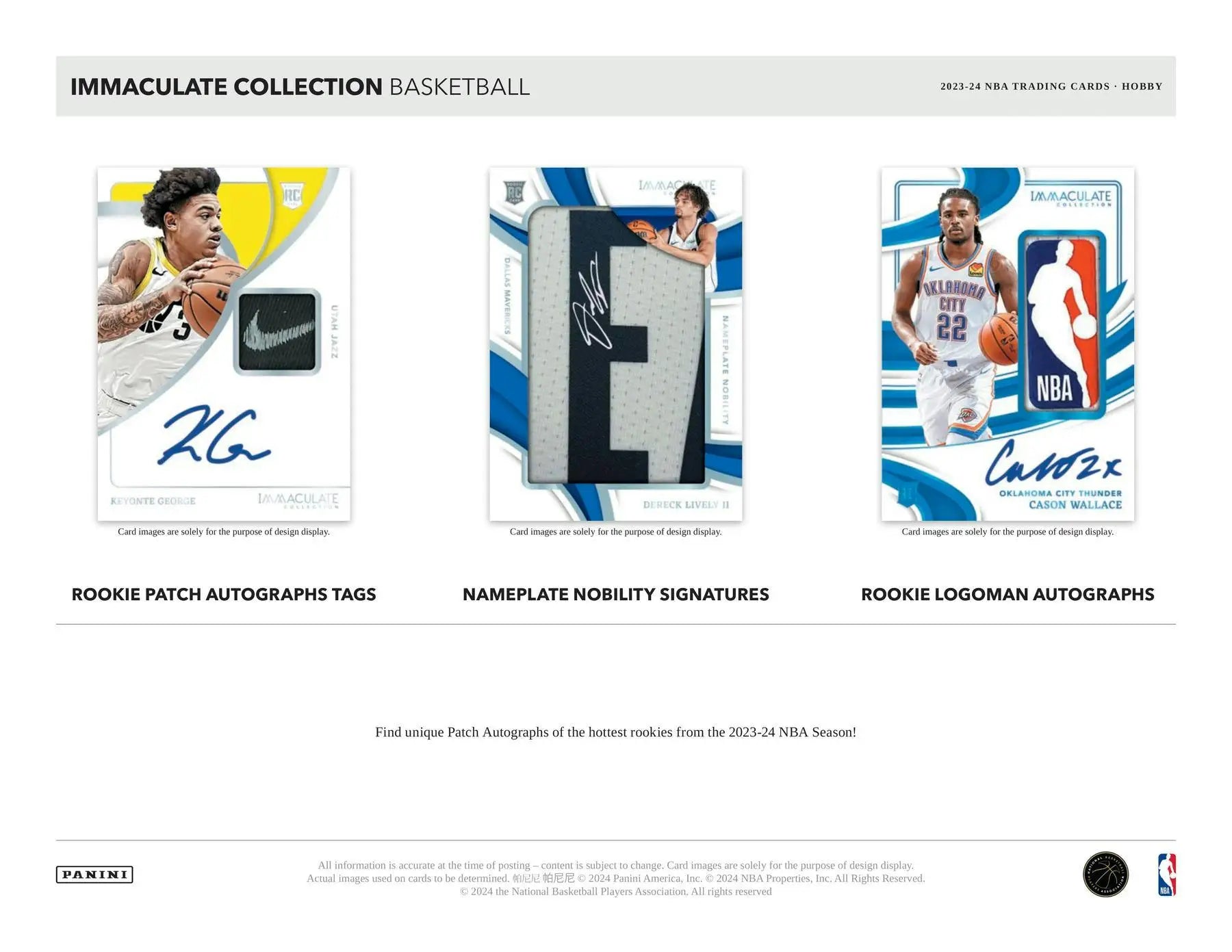 Basketball trading cards from 2023-24 Panini Immaculate Basketball Hobby Box with two memorabilia cards