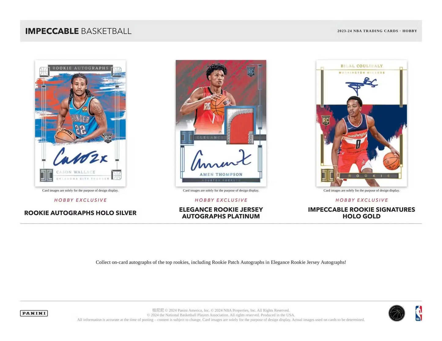 Basketball trading cards featuring rookie jersey autographs and special inserts in 2023-24 Panini Impeccable Hobby Box