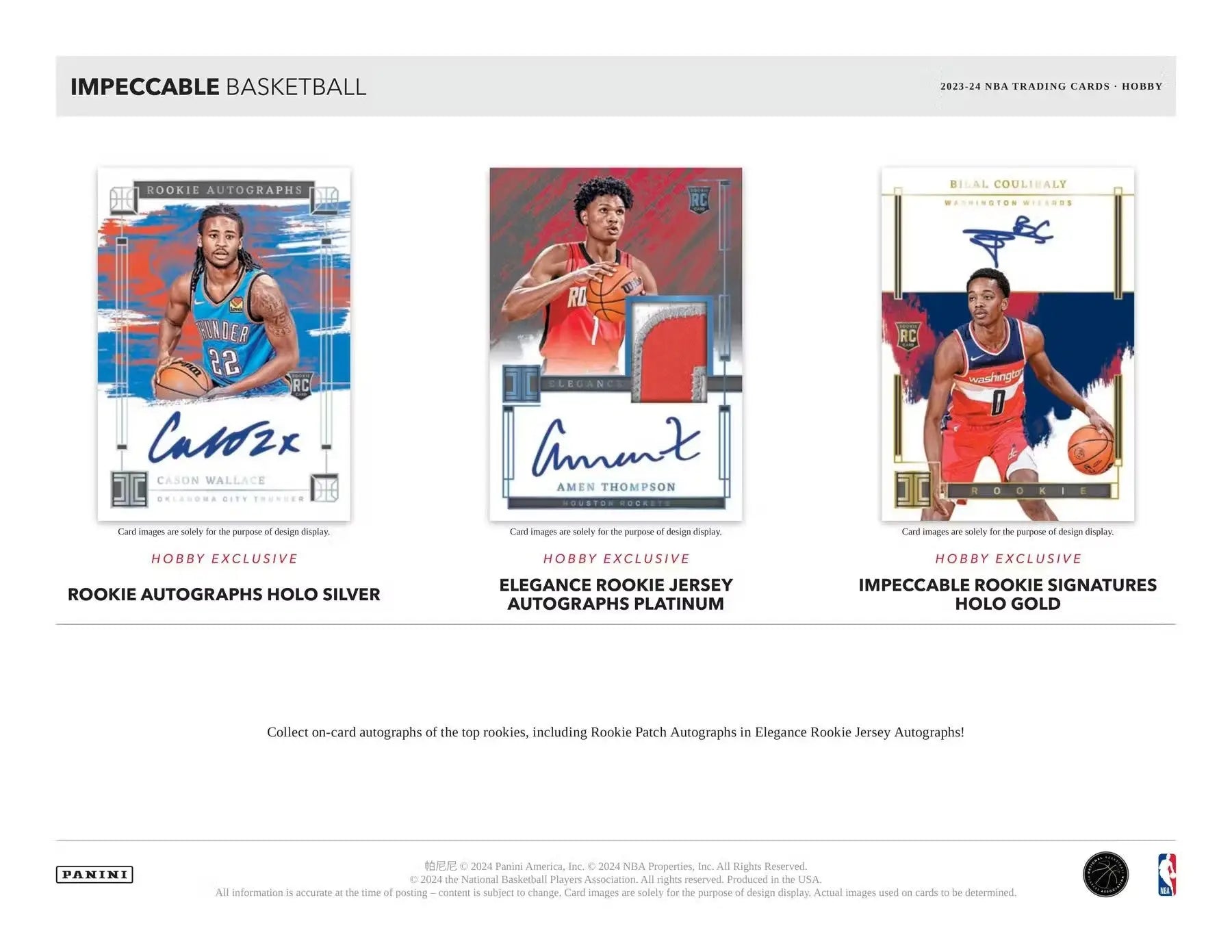 Basketball trading cards featuring rookie jersey autographs and special inserts in 2023-24 Panini Impeccable Hobby Box