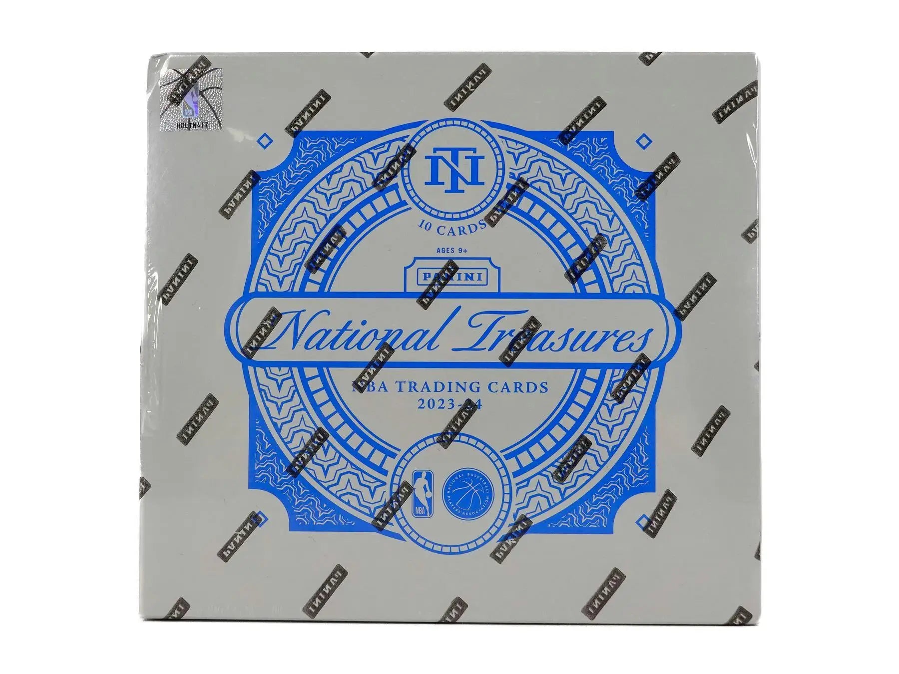 Box of 2023-24 Panini National Treasures NBA Basketball Hobby Box with blue silver logo
