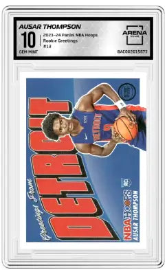 Graded Ausar Thompson rookie card from Panini NBA Hoops 2023-24 NBA Hoops Ausar collection