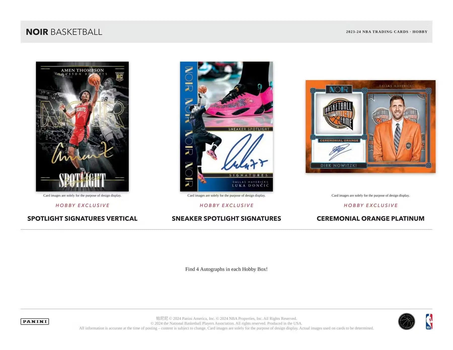 Basketball trading cards including memorabilia cards and spotlight signatures in 2023-24 Panini Noir Hobby Box