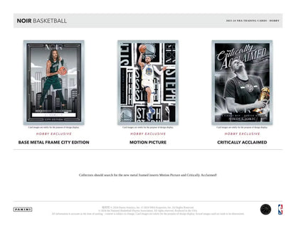 Basketball trading cards from 2023-24 Panini Noir Hobby Box with memorabilia, spotlight signatures