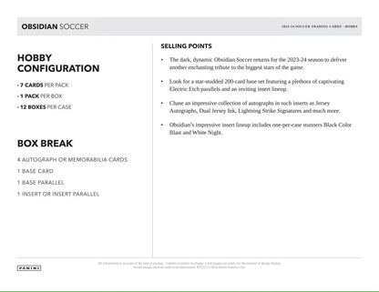 Obsidian Soccer Hobby Card Details from 2023-24 Panini Obsidian Soccer Hobby Box