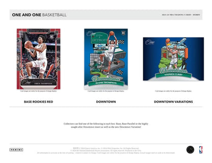 Advertisement featuring 2023-24 Panini One and One Basketball trading cards showcasing timeless moments