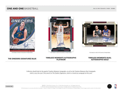 Product advertisement for 2023-24 Panini One and One Basketball with rookie jersey autographs