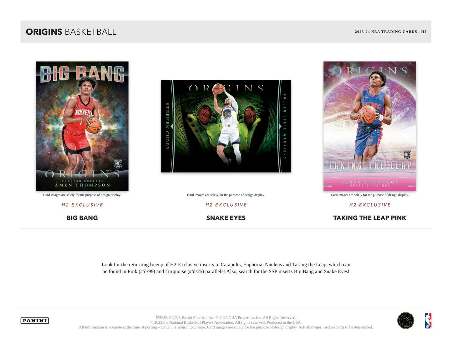 Basketball trading cards from the 2023-24 Panini Origins H2 Box featuring H2-exclusive inserts and elevation signatures