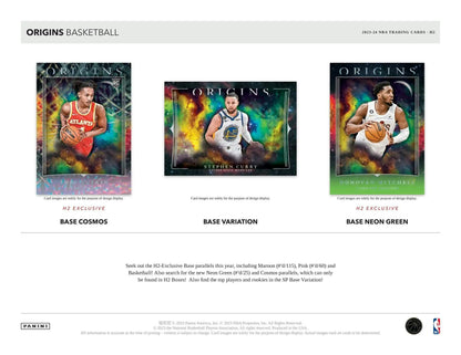Basketball trading cards from Panini Origins 2023-24 H2 Box with H2-exclusive inserts and elevation signatures