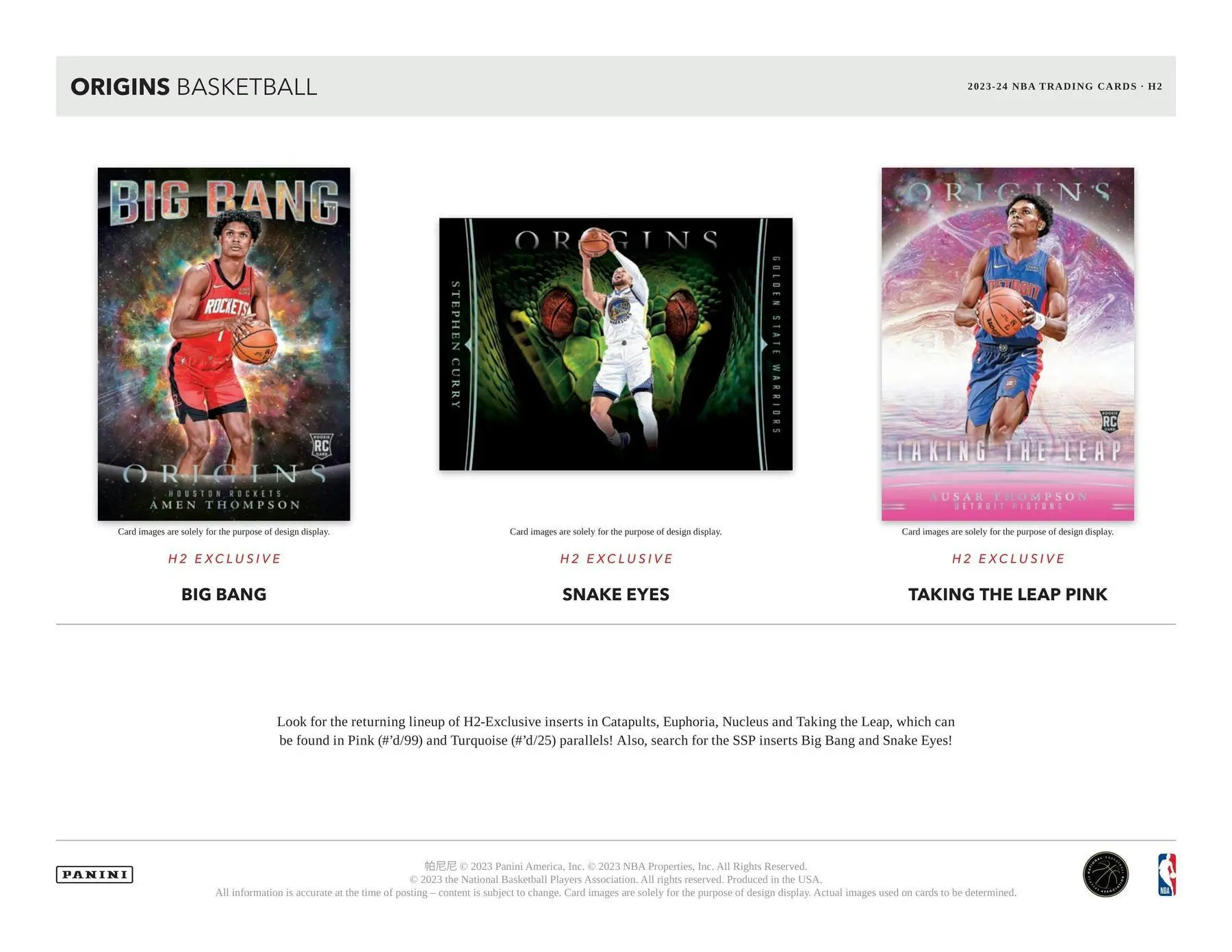 Basketball trading cards featuring H2-exclusive inserts and Panini Origins elevation signatures