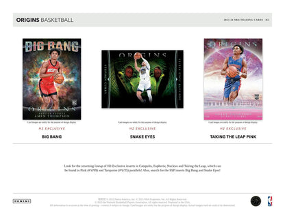 Basketball trading cards featuring H2-exclusive inserts and Panini Origins elevation signatures