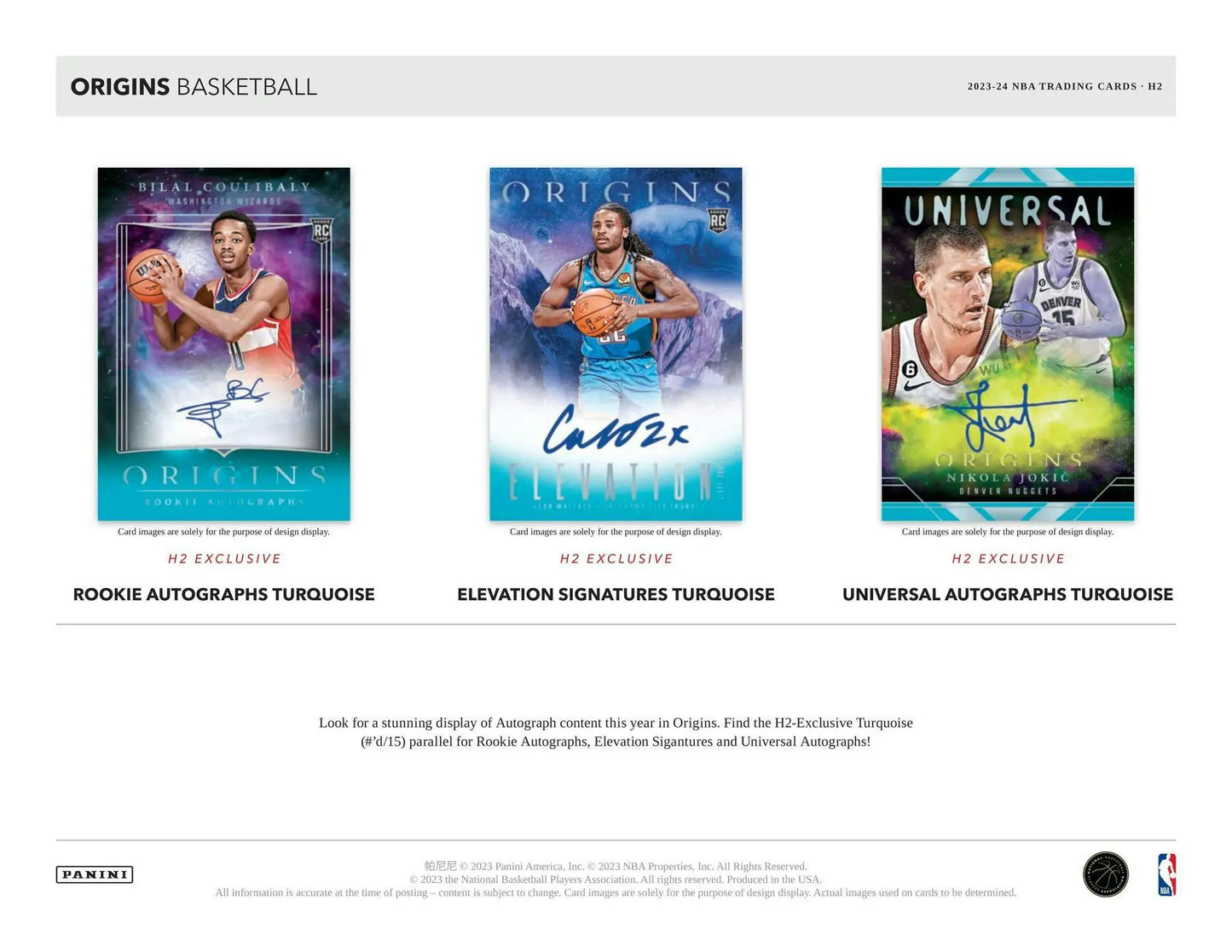Basketball trading cards from the 2023-24 Panini Origins H2 Box featuring H2-exclusive inserts and elevation signatures