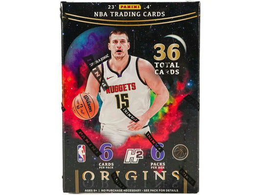 NBA Origins trading card box with colorful cosmic design, featuring H2-exclusive cards