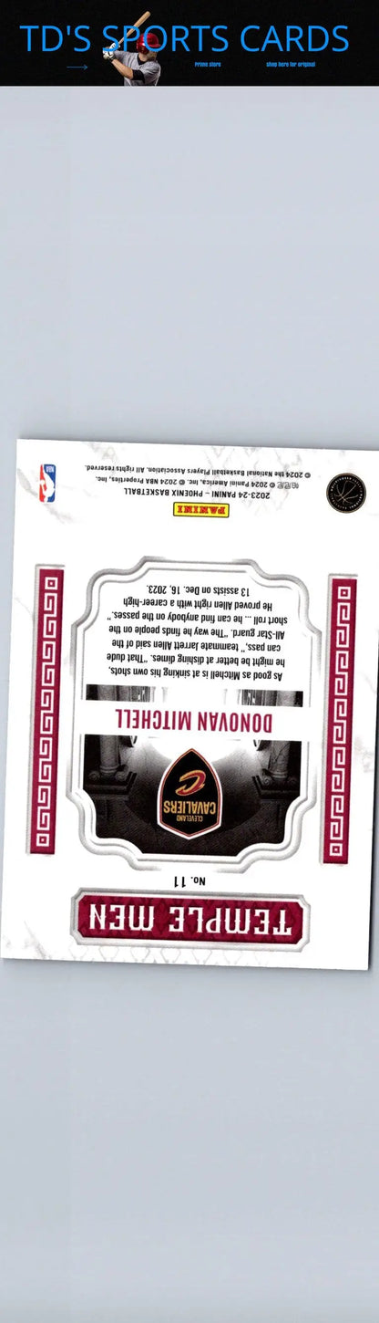 Donovan Mitchell Temple Men basketball card from 2023-24 Panini Phoenix Blue Ice