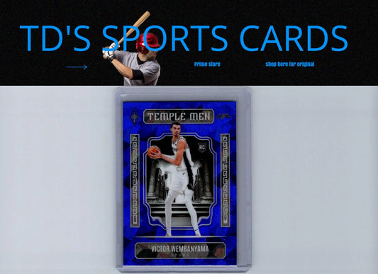 Victor Wembanyama basketball card from 2023-24 Panini Phoenix Wembanyama Temple Men Blue Ice