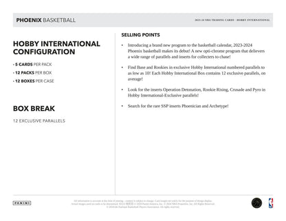 Phoenix basketball 2023-24 hobby box showcasing exclusive parallels and rookie signs