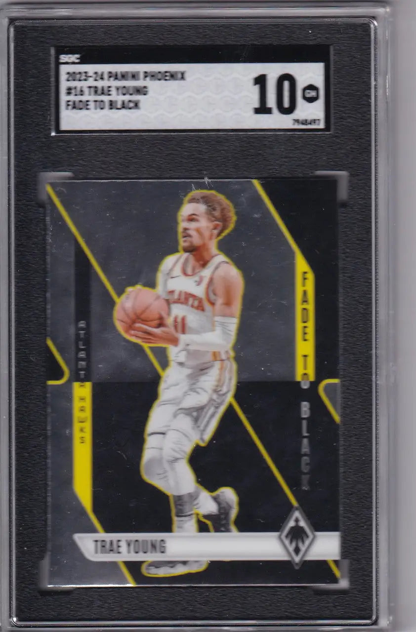 Graded Trae Young basketball card, 2023-24 Panini Phoenix Fade to Black SGC 10